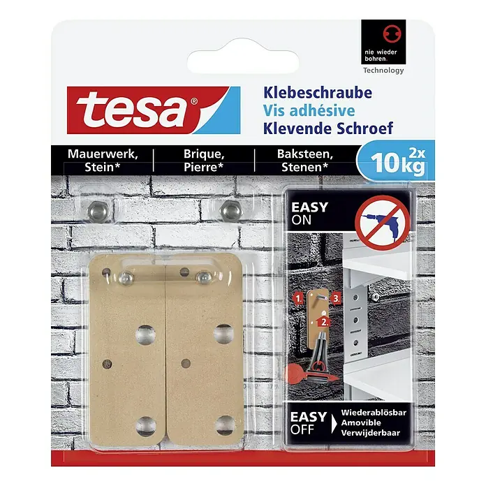 Tesa Klebeschraube - Geeignet für: Mauerwerk, Belastbarkeit: 10 kg, 2 Stk., Rechteckig - Vorderansicht