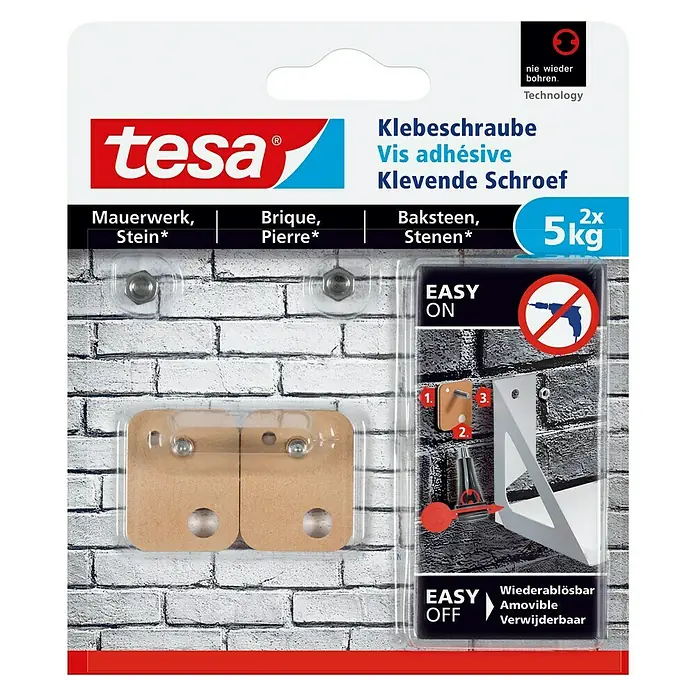 Tesa Klebeschraube - Geeignet für: Mauerwerk, Belastbarkeit: 5 kg, 2 Stk., Rechteckig - Vorderansicht