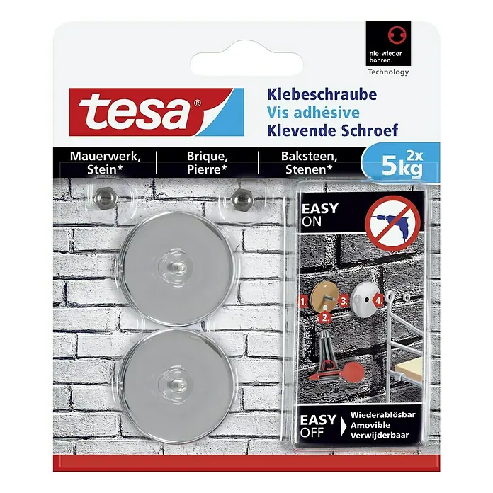 Tesa Klebeschraube - Geeignet für: Mauerwerk, Belastbarkeit: 5 kg, 2 Stk., Rund - Vorderansicht