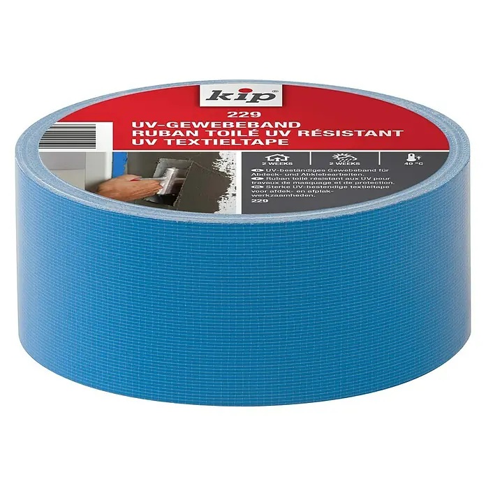 Kip UV-Gewebeband 229 - Wasserabweisend, 25 m x 50 mm x 0,3 mm, Laminiertes Polyethylen, Temperaturbeständig: Bis +40 °C - Vorderansicht