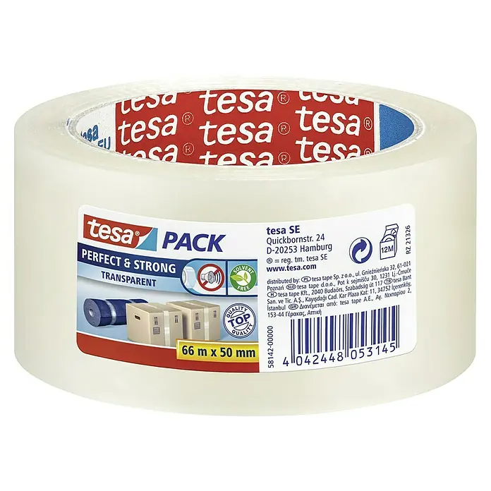 Tesa Pack Paketklebeband Solid & Strong - Transparent, 66 m x 50 mm - Vorderansicht