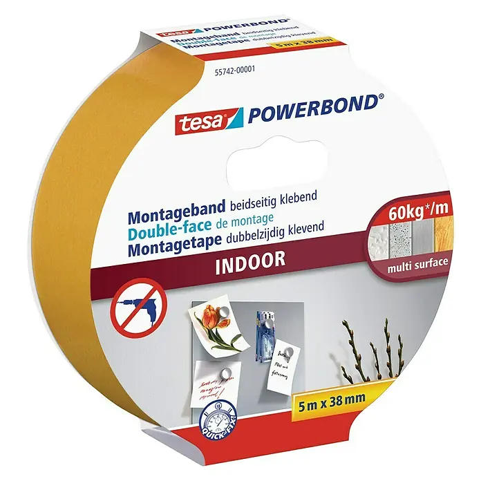 Tesa Powerbond Montageband Indoor - 5 m x 38 mm - Linke Seitenansicht