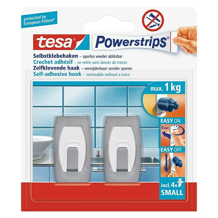 Tesa Powerstrips Zelfklevende haak - Ovaal, Grootte: S, Rvs/Wit, 2 st. - Vooraanzicht