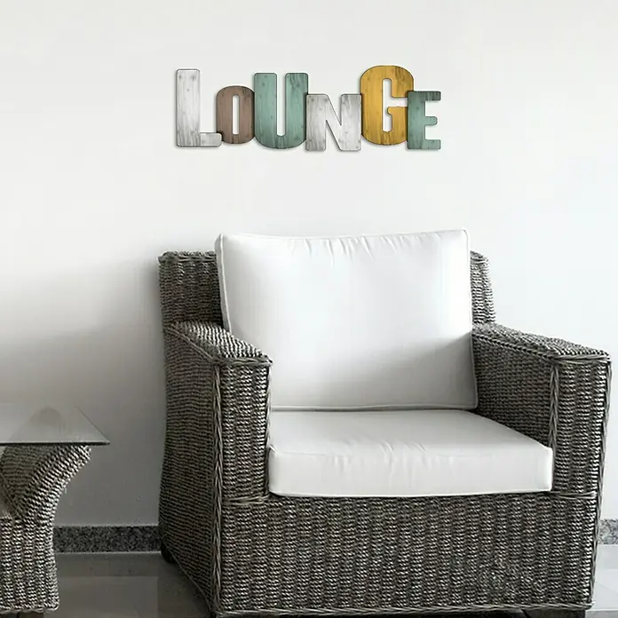 Wandobjekt - Lounge, Weiß/Braun/Türkis/Gelb, 60 x 20 cm - Vorderansicht