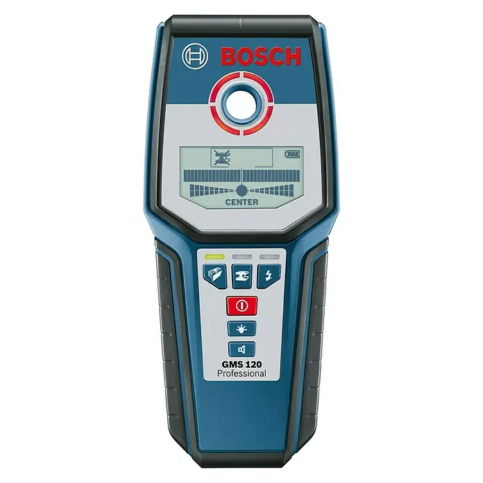 Bosch Professional Detektor GMS 120 - Maksimalna dubina dometa: Maks. 120 mm čelik, Trajanje pogona: 5 h - Pogled sprijeda