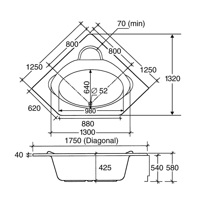 Ottofond Eckbadewanne Agadir - 125 x 125 cm, Sanitäracryl, Weiß