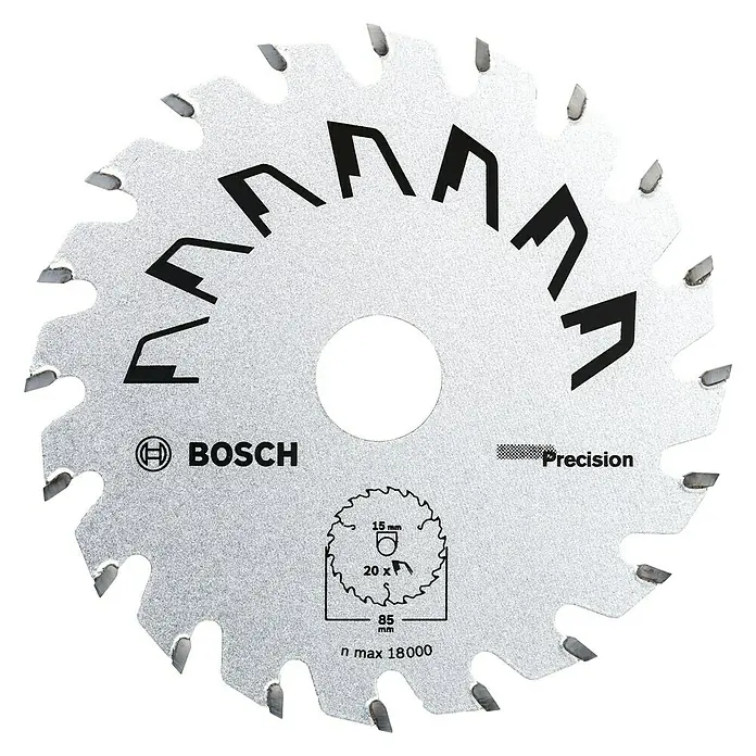 Bosch Cirkelzaagblad - Diameter: 85 mm, Aantal tanden: 20 tanden, Passend bij: Bosch minihandcirkelzaag PKS 10,8 - Vooraanzicht