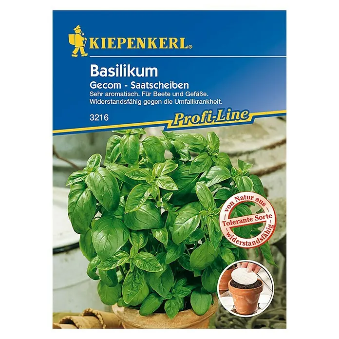 Kiepenkerl Profi-Line Kräutersamen Basilikum - Ocimum basilicum Gecom, Saatzeit: Ganzjährig, Erntezeit: Ganzjährig - Vorderansicht