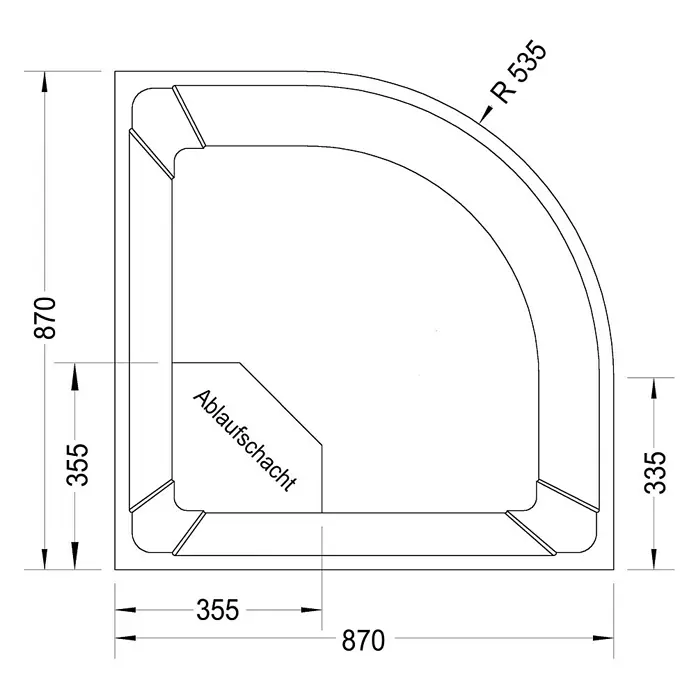 Ottofond Duschwannenträger Andros - 87 x 87 cm, Expandiertes Polystyrol, Weiß - Ansicht von oben