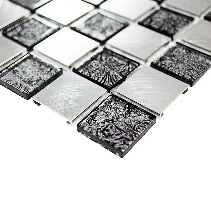 Mosaikfliese Crystal Mix XAM A451 - 32,7 x 30,2 cm, Schwarz/Silber, Matt - Vorderansicht