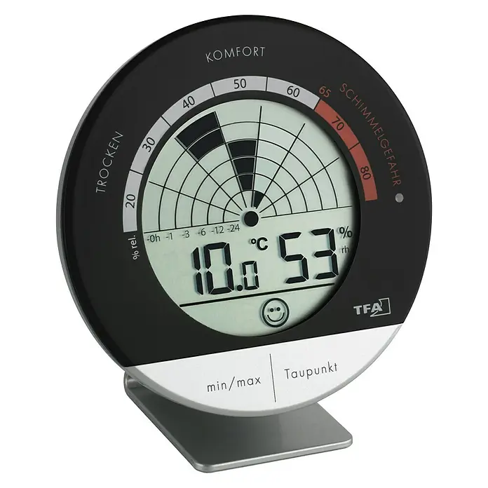 TFA Dostmann Thermo-Hygrometer Schimmelradar - Digital, Schwarz/Silber