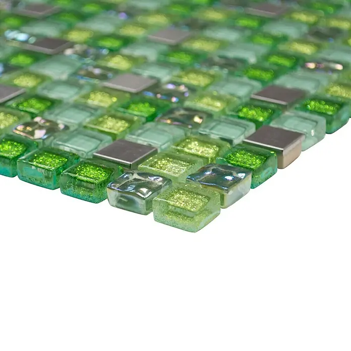 Mosaikfliese Quadrat Crystal Mix XCE 99 - 30,5 x 32,2 cm, Grün, Glänzend - Vorderansicht