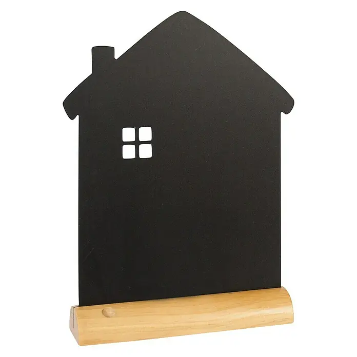 Pizarra de pared - Casa, Pizarra con marcador, Pie de madera - Vista frontal