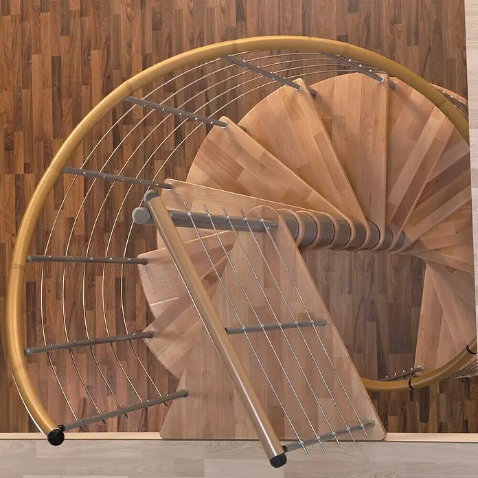 Minka Spindeltreppe Venezia - Durchmesser: 160 cm, Silber, Farbe Stufen: Buche Hell, Geschosshöhe: 309 cm - Ansicht von oben