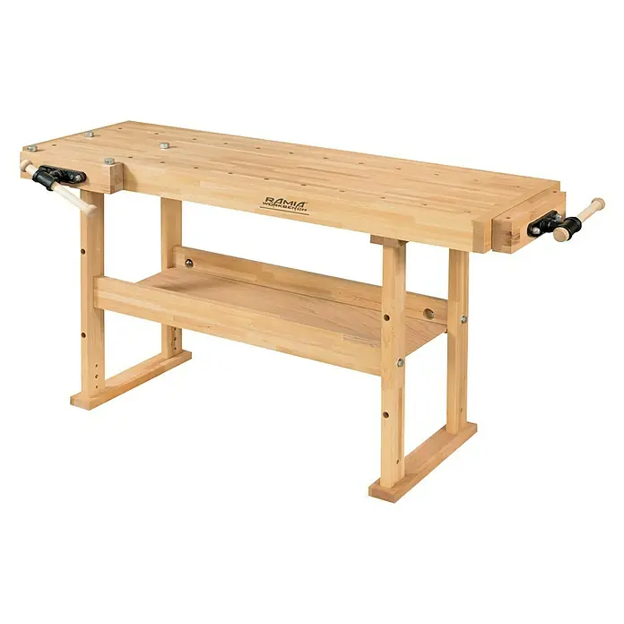 Ramia Werkbank Advanced 1700 - L x B x H: 1.700 x 650 x 850 mm, Keilgezinktes Buchenholz - Vorderansicht