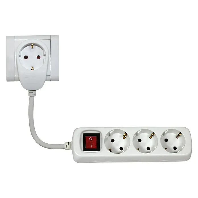Produžni kabel s utičnicama Powersplit - Broj šuko utičnica: 4 Kom., Bijele boje, 2 m, 3.500 W - Pogled sprijeda