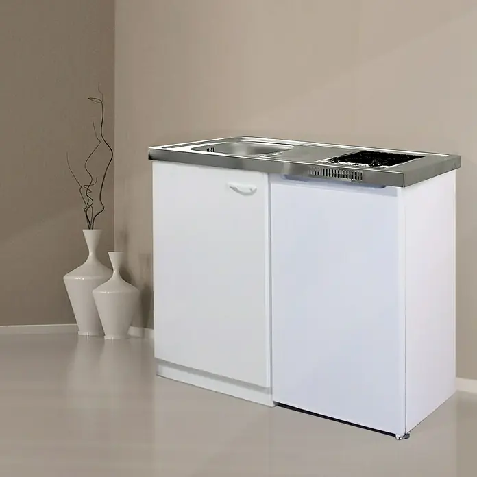 Respekta Mini kuhinja - 100 cm, S pločama za kuhanje Duo + hladnjakom, Bijele boje