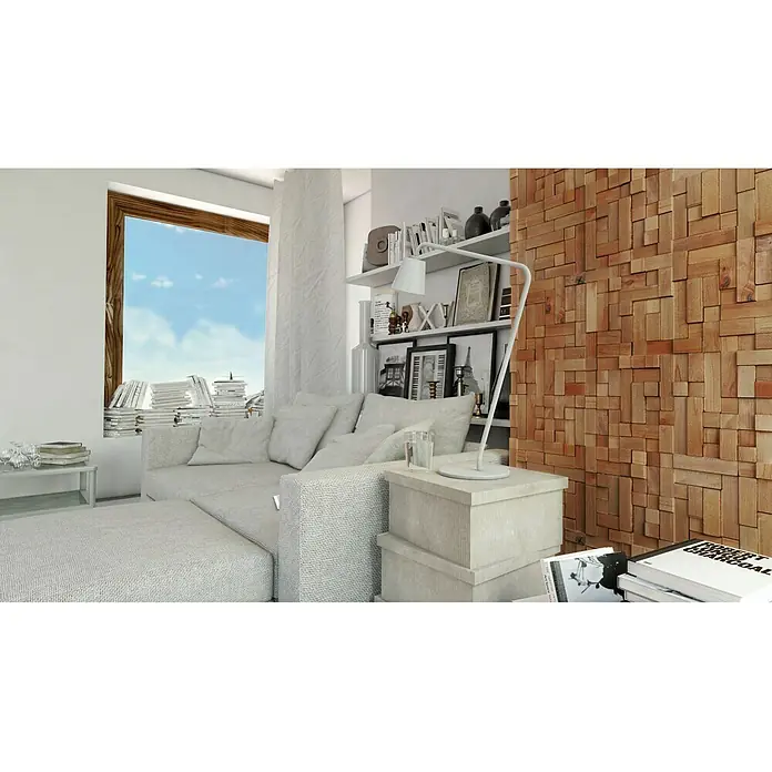 Drvena zidna obloga Cube II - Bukva prigušena, Pravokutnici i kvadrati, 343 x 343 mm, Debljina: 7 mm - 13 mm, 4 panela
