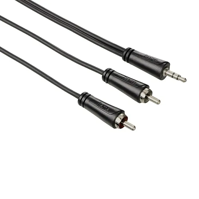 Hama Audio-Kabel - 2 x Cinch-Stecker, 1 x Klinkenstecker 3,5 mm, 3 m, Farbcodierung im Inneren - Vorderansicht