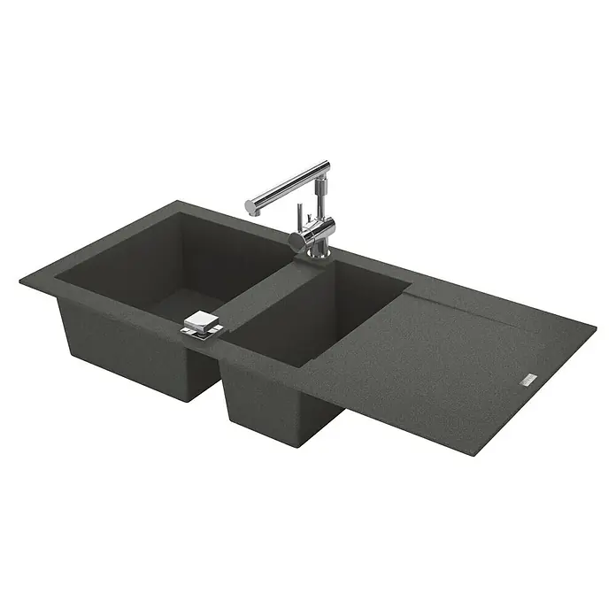 Carea Einbauspüle Dukkah - 105 x 50 cm, 1½ Becken, CAREAgranit®, Betongrau