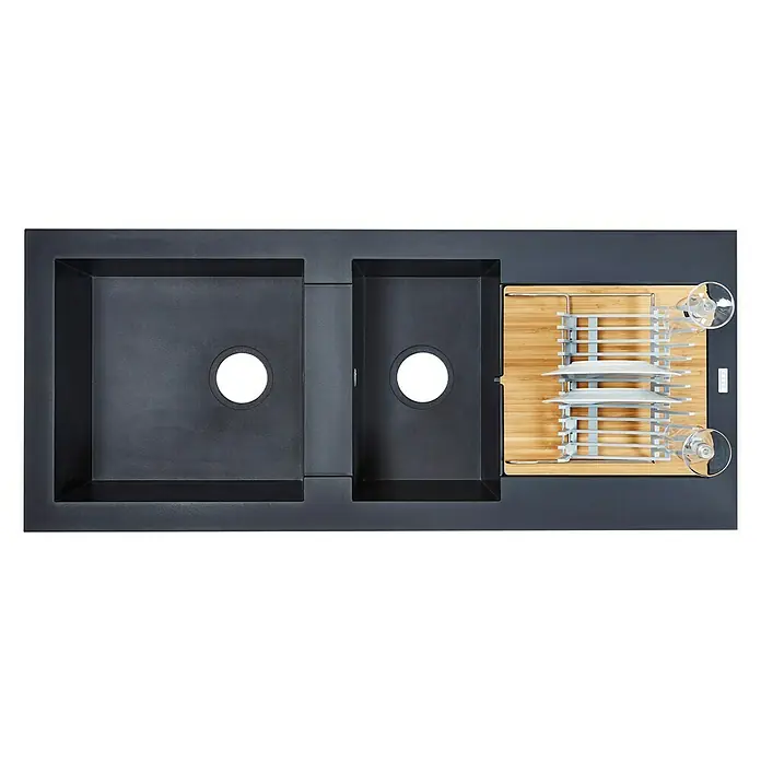 Carea Einbauspüle Katla - 118 x 50 cm, 2 Becken, CAREAlith®, Betongrau - Ansicht von oben