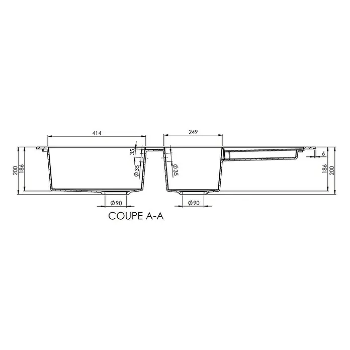 Carea Einbauspüle Katla - 118 x 50 cm, 2 Becken, CAREAlith®, Taupe - Rechte Seitenansicht