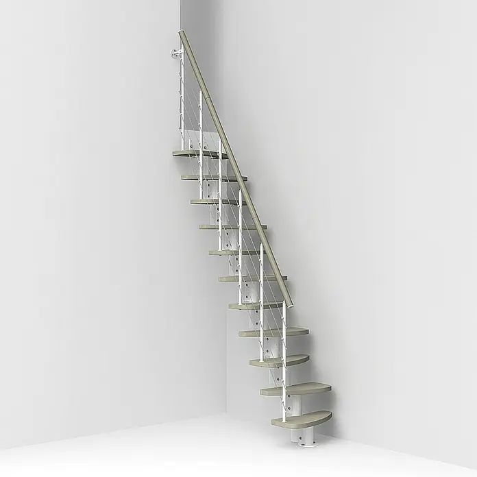 Fontanot Raumspartreppe Zen - Breite: 61 cm, Weiß, Anzahl Steigungen: 12 Stk., Farbe Stufen: Buche Taubengrau, Geschosshöhe: 212 cm - 281 cm - Vorderansicht
