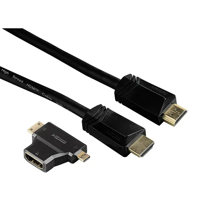 Hama HDMI-Kabel - 1,5 m, Geschirmt, Vergoldete Kontakte, Ausstattung: Adapter - Vorderansicht