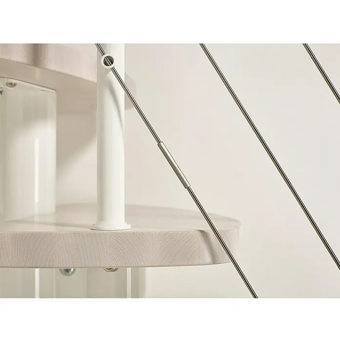Fontanot Raumspartreppe Zen - Breite: 61 cm, Weiß, Anzahl Steigungen: 11 Stk., Farbe Stufen: Buche Gebleicht, Geschosshöhe: 212 cm - 257 cm - Detailaufnahme