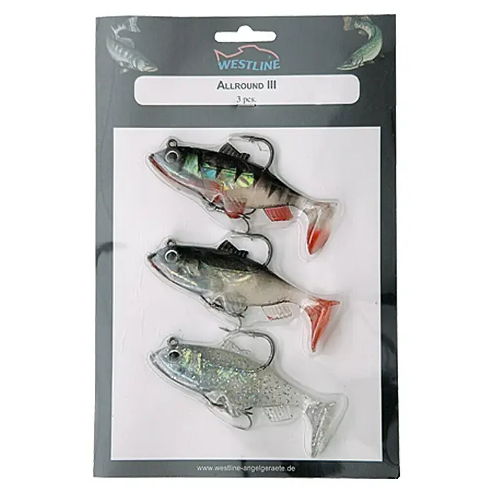 Westline Gummifisch-Set - Zielfisch: Allround, Länge: 10 cm, Mit Drilling, 3 Stk.