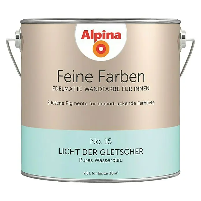 Alpina Wandfarbe Feine Farben - 2,5 l, Licht der Gletscher, No. 15 - Pures Wasserblau, Matt - Vorderansicht