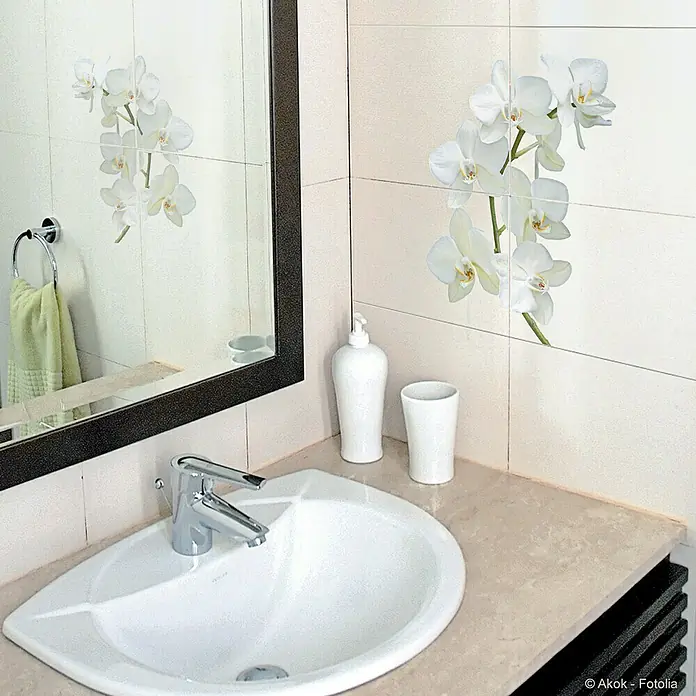 Vinilo para azulejos - Orquídea, 15 x 15 cm, 4 piezas