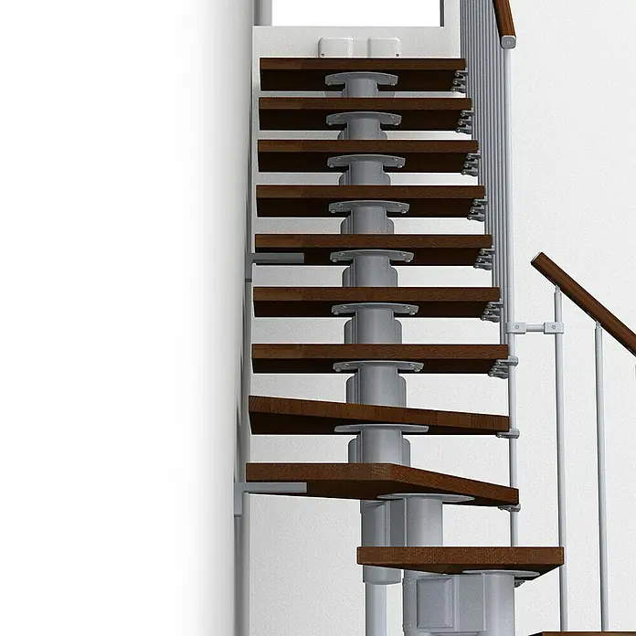 Fontanot Arké Mittelholmtreppe Kompact 89 - Breite: 89 cm, Grau Metallic, 1/4-gewendelt, Farbe Stufen: Buche Dunkel, Geschosshöhe: 191 cm - 303 cm - Vorderansicht