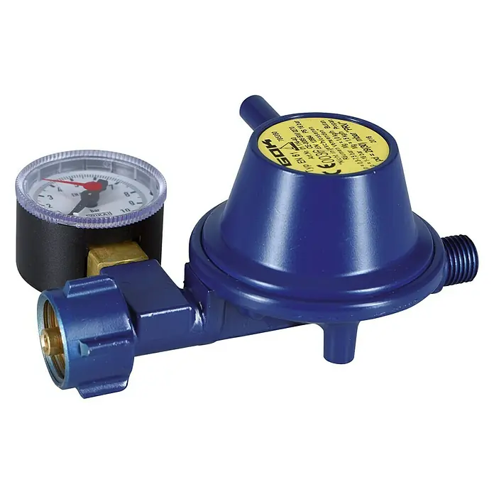 GOK Gasdruckregler - Mit Manometer, Betriebsdruck: 29 mbar, 1,5 kg/h - Linke Seitenansicht