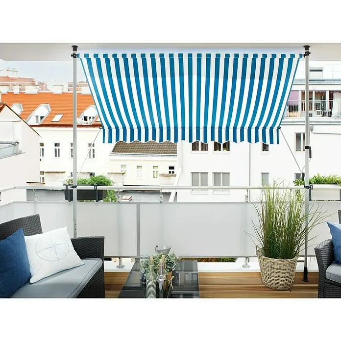 Sunfun Tenda s nosačem - Plavo-bijele boje, Širina: 2,5 m, Izvlačenje: 1,3 m