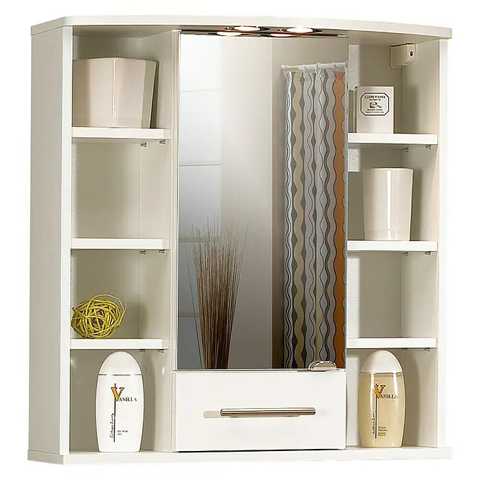Schildmeyer Lumos LED-Spiegelschrank - B x H: 67 x 70,8 cm, Mit Beleuchtung, Spanplatte, Weiß - Linke Seitenansicht
