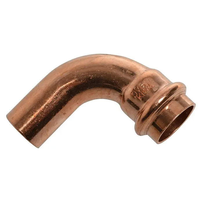 Kupfer-Pressbogen IA - Durchmesser: 22 mm, Winkel: 90 °, Presskontur: V - Vorderansicht