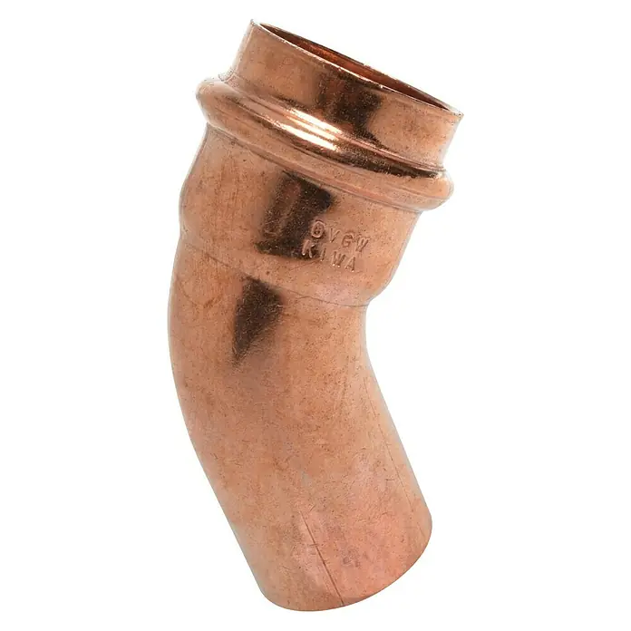 Kupfer-Presswinkel IA - Durchmesser: 28 mm, Winkel: 45 °, Presskontur: V - Vorderansicht