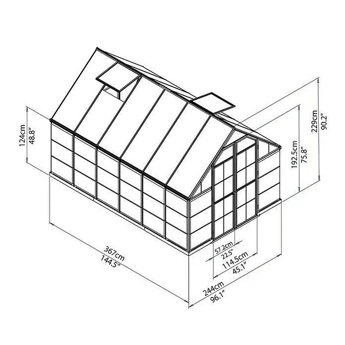Palram – Canopia Gewächshaus Balance - 3,67 x 2,44 x 2,29 m, Polycarbonat, Glasstärke Seitenwände: 0,75 mm, Silber - Detailaufnahme