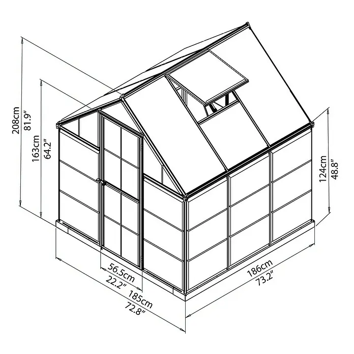 Palram – Canopia Gewächshaus Hybrid - 1,86 x 1,85 x 2,08 m, Polycarbonat, Glasstärke Seitenwände: 0,75 mm, Grün - Detailaufnahme
