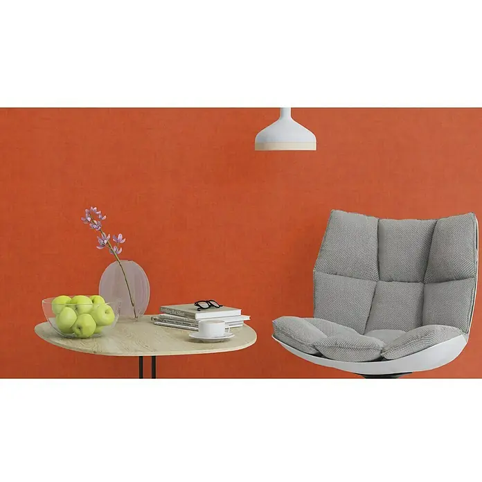 Rasch Vliestapete - Orange, Lebendige Struktur, Uni, 10,05 x 0,53 m - Stimmungsaufnahme