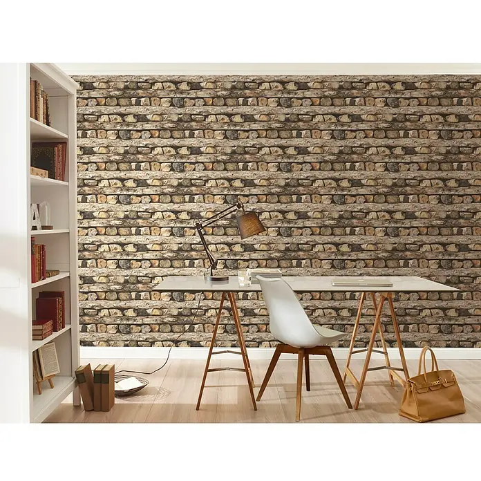 Rasch Vliestapete Holzstapel - Braun, Holzoptik, 10,05 x 0,53 m