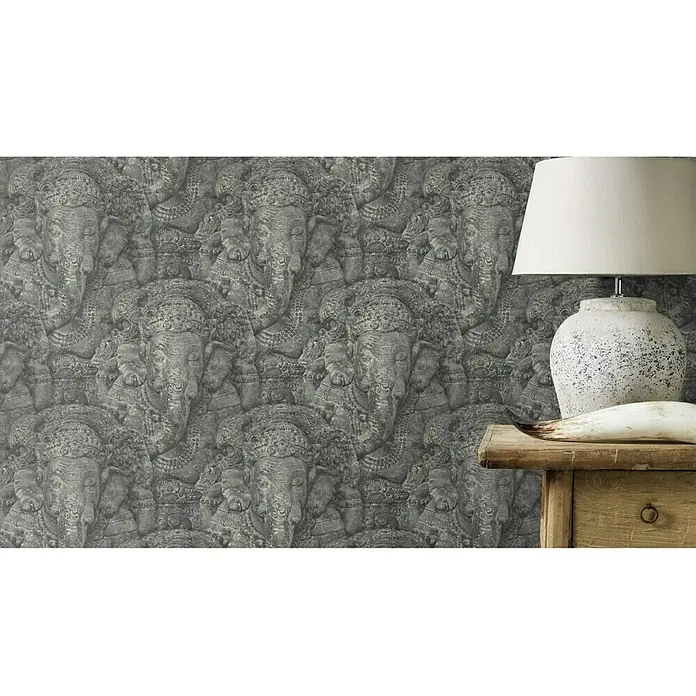 Rasch Vliestapete Crispy Paper - Grau, Motiv, Elefanten, 10,05 x 0,53 m - Stimmungsaufnahme