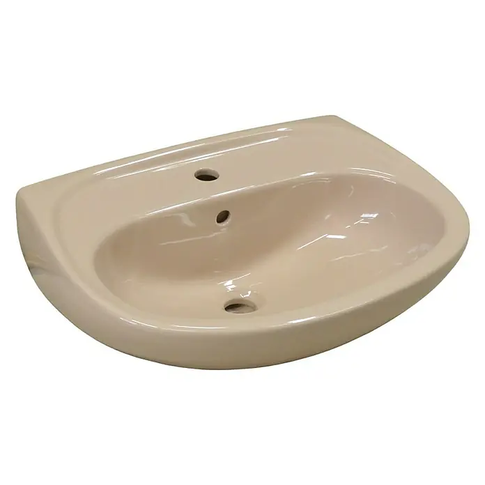Sanicomfort Waschtisch - 60 x 44,5 cm, Ohne Spezialglasur, Hahnloch: Mitte, Mit Überlauf, Beige - Vorderansicht
