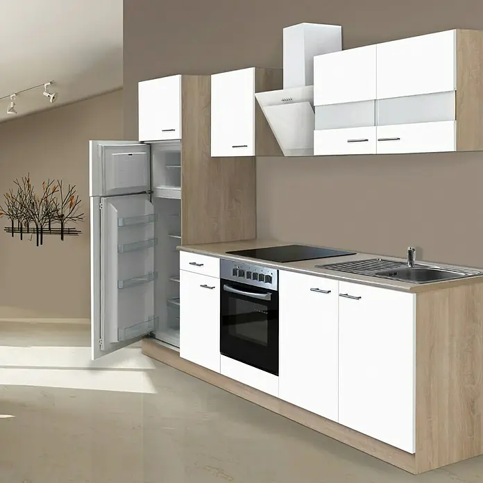 Respekta Küchenzeile KB270ESWCGKE - Breite: 270 cm, Mit Elektrogeräten, Weiß