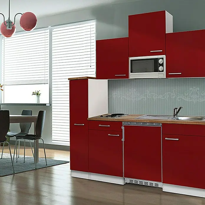Respekta Singleküche KB180WRMI - Breite: 180 cm, Mit Duo-Kochmulde, Rot