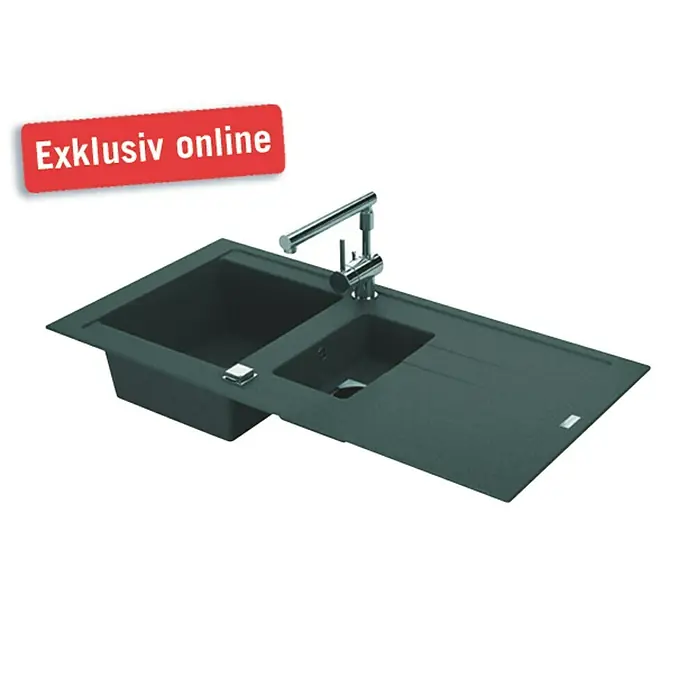 Carea Einbauspüle Tango - 98 x 50 cm, 1½ Becken, CAREAlith®, Betongrau - Rechte Seitenansicht