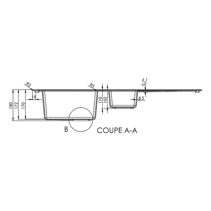 Carea Einbauspüle Tango - 98 x 50 cm, 1½ Becken, CAREAgranit®, Betongrau - Rechte Seitenansicht