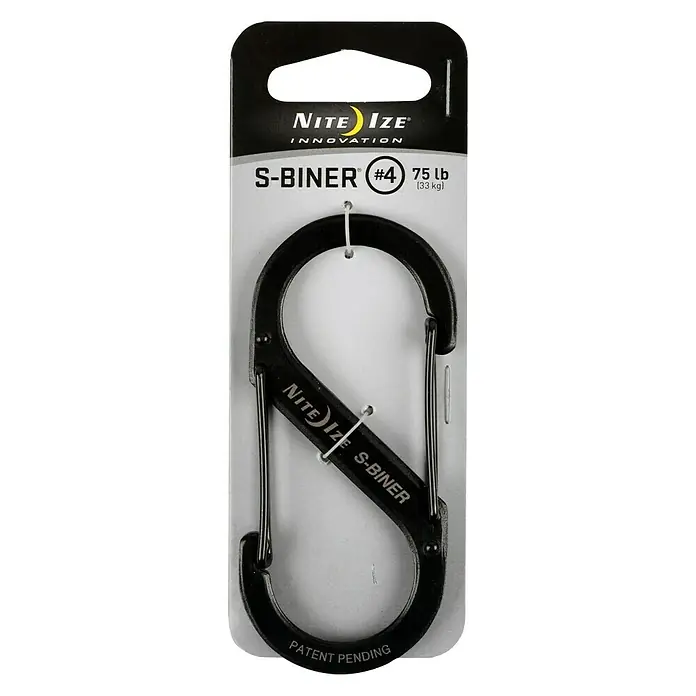 Nite Ize Mosquetón doble - 89 x 38 mm, Acero inoxidable, Negro, Resistencia a la tracción: 33 kg - Vista frontal