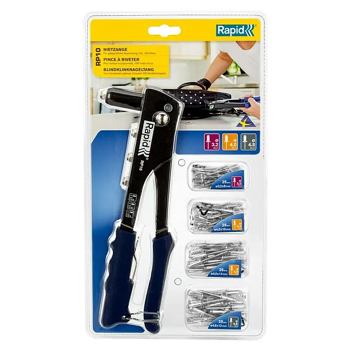 Rapid Set de remachadora RP10 - Apto para: Remaches de aluminio (Ø 3,2 mm, Ø 4 mm, Ø 4,8 mm) - Vista frontal